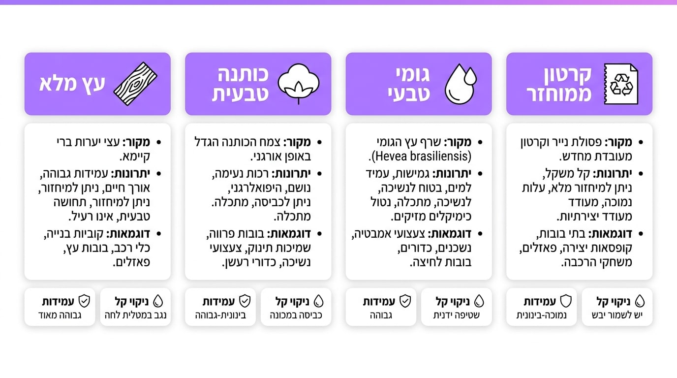 טבלת השוואה: סוגי חומרים בצעצועים אקולוגיים